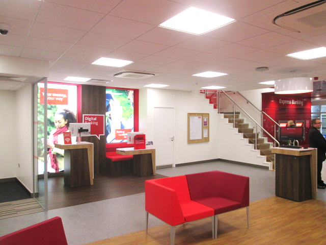 Santander branch entrance and reception Refurbishment of Bank Cornwall