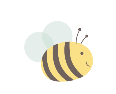 A cartoon bee is flying in the air on a white background.