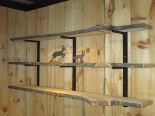 Live edge shelves with steel brackets