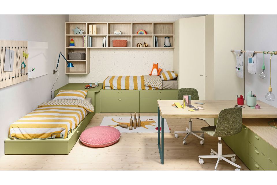 cameretta con letti verde