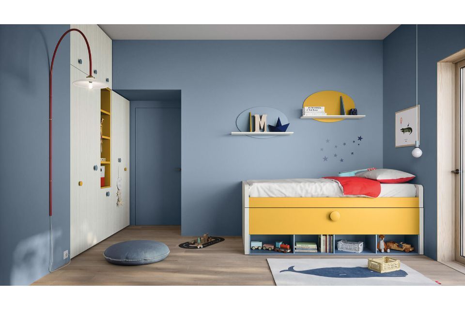 cameretta parete azzurra