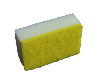 A yellow and white sponge on a white background