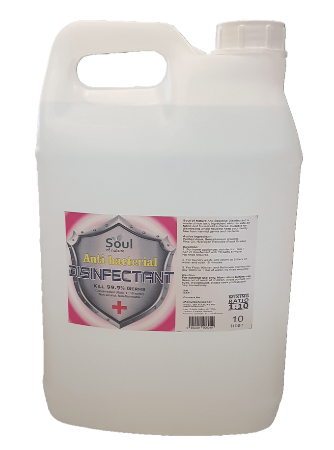A bottle of disinfectant with a shield on it