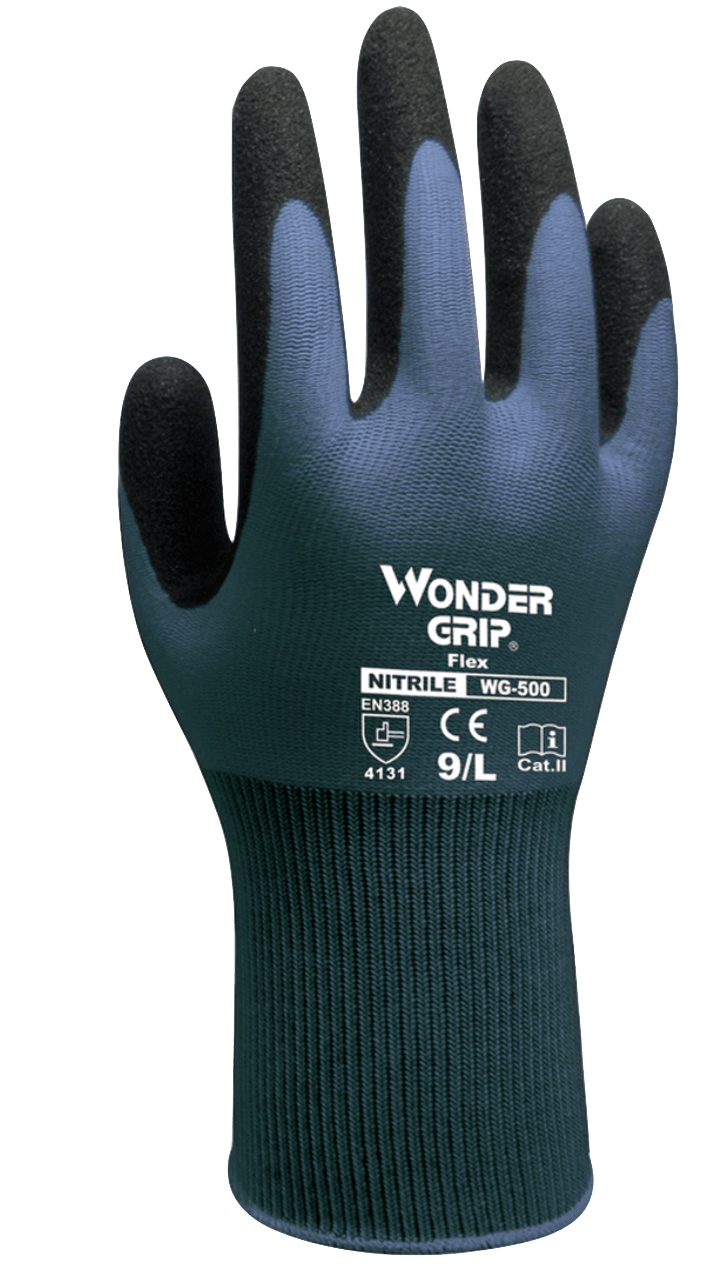 A pair of wonder grip gloves on a white background