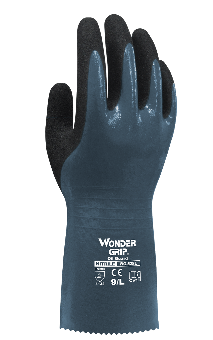 A pair of blue and black wonder grip gloves