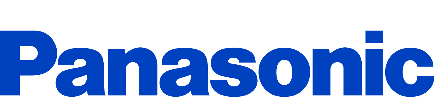 A blue panasonic logo on a white background