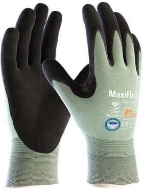 A pair of black and green maxiflex gloves