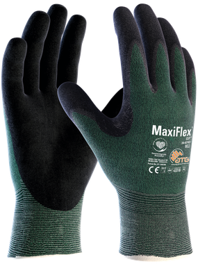A pair of black and green maxiflex gloves