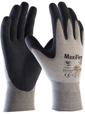A pair of black and grey maxiflex gloves