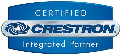 Certified Crestron Integrated Partner logo in blue and silver.