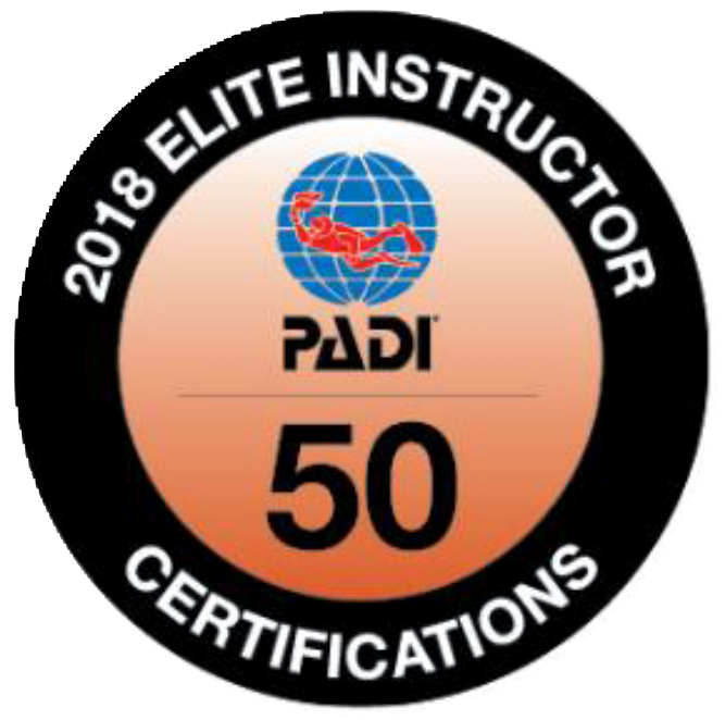 2018 Elite Instructor badge, PADI, with globe logo and