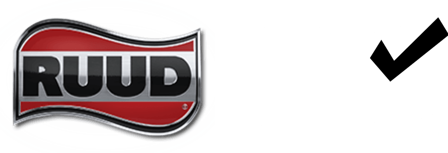 The Ruud brand logo next to a black checkmark.