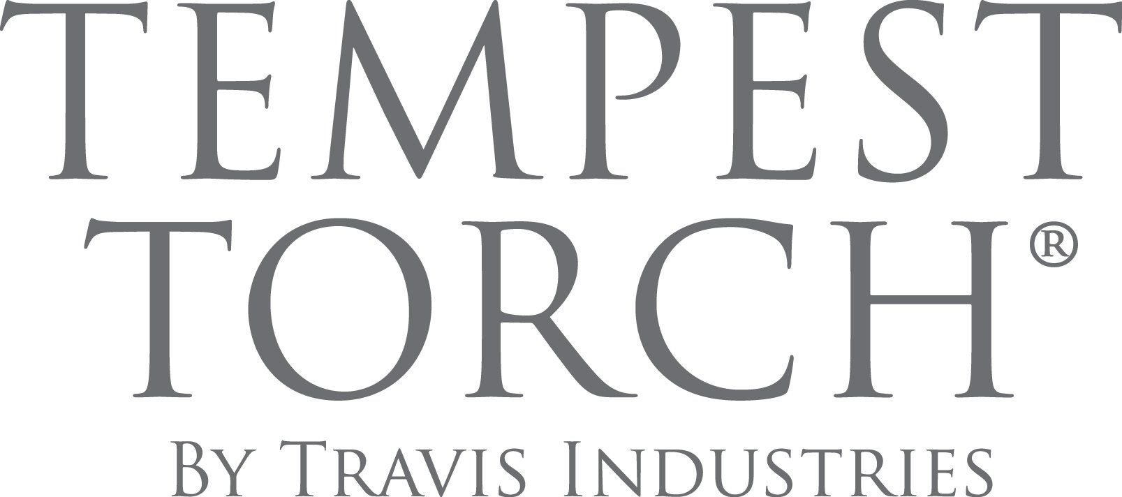 Logo for Tempest Torch by Travis Industries. The text is in gray and white.