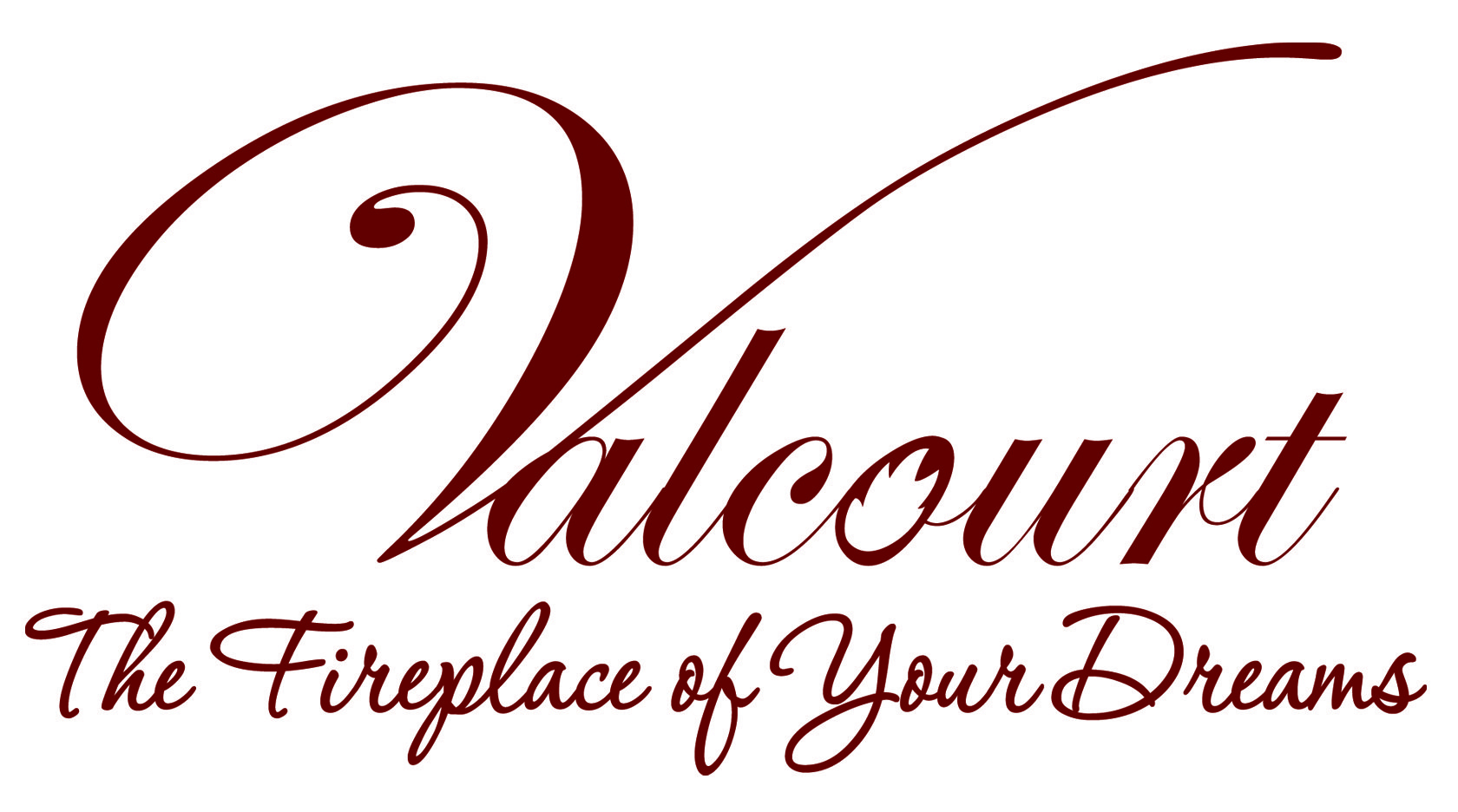 Valcourt logo in burgundy script font with tagline 