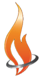 Orange flame with a gray orbital ring.