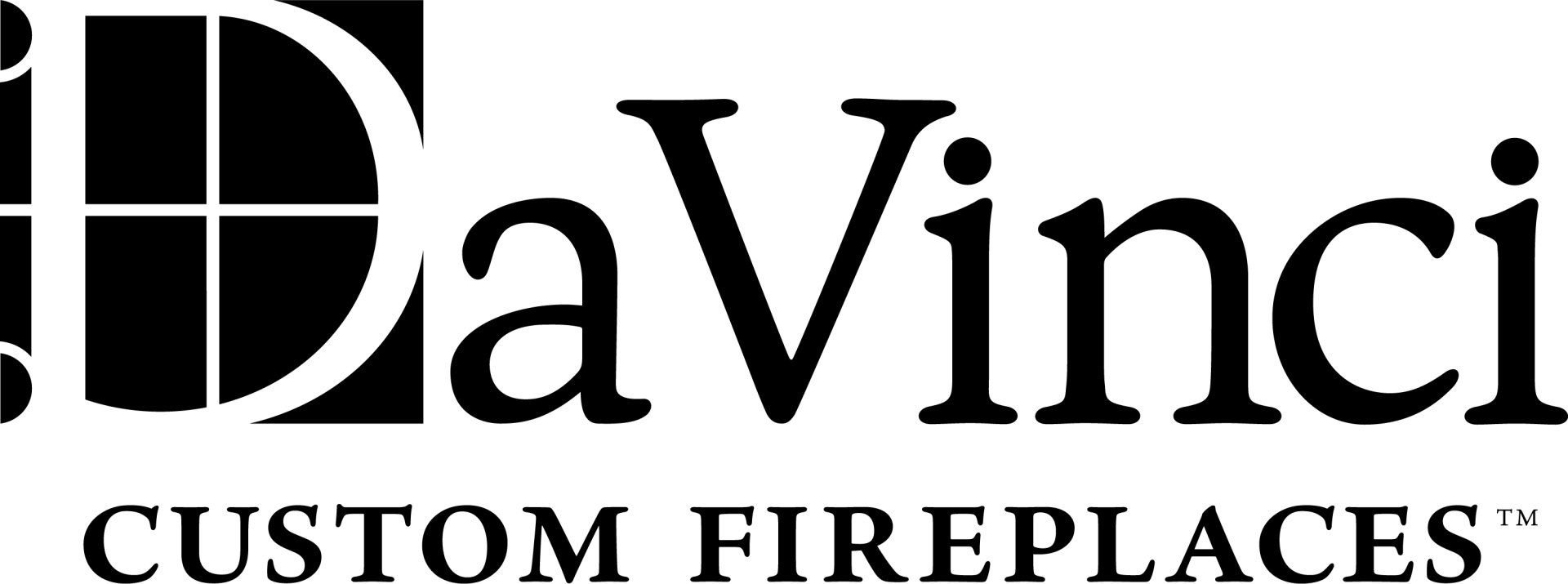 DaVinci Custom Fireplaces logo. Black text on white background.