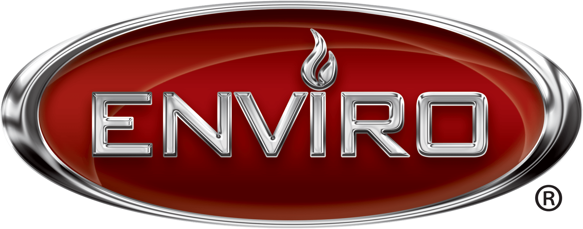 The Enviro logo with silver text and a flame icon inside a red oval with a silver border.