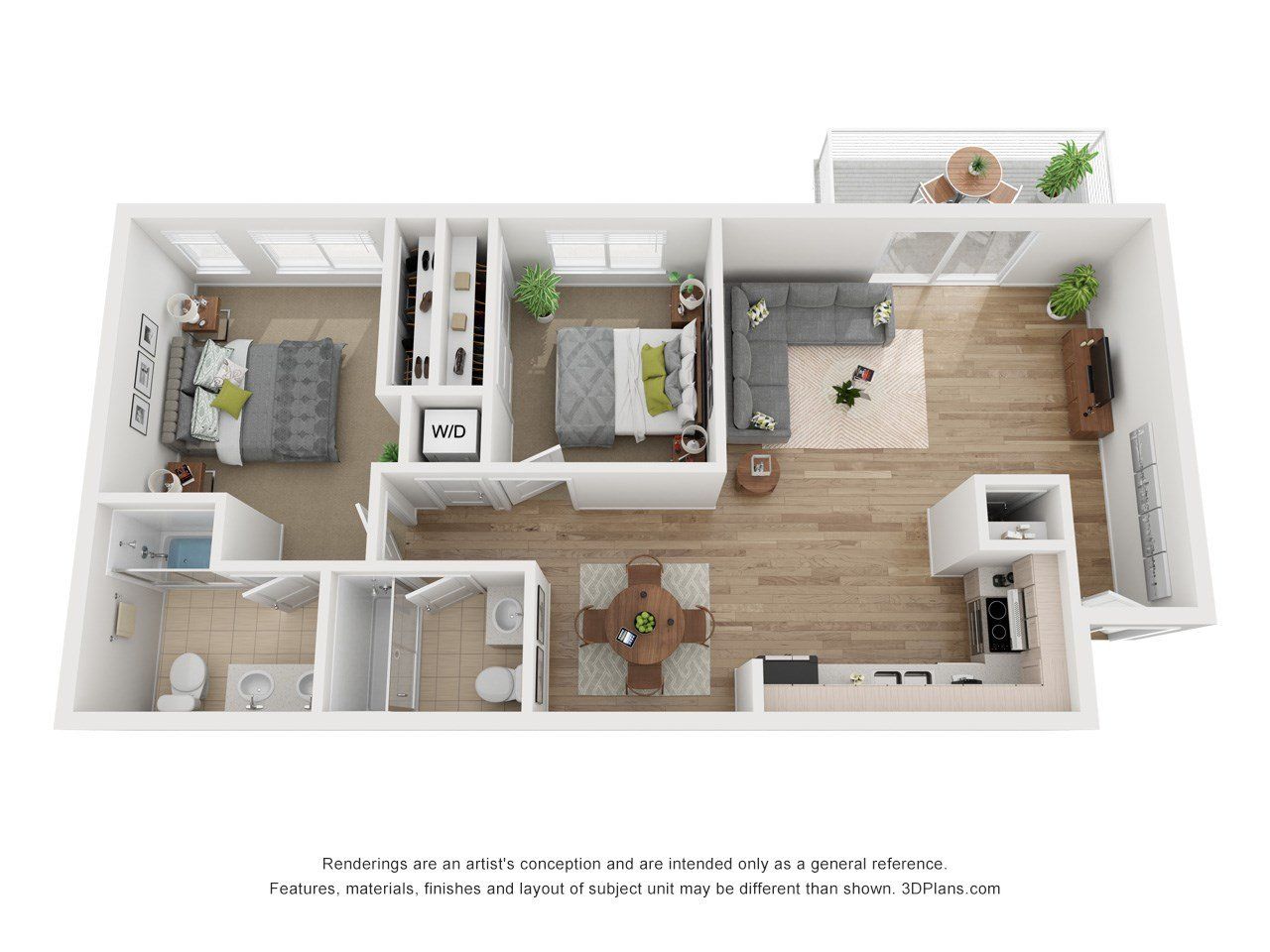 2 bed, 1.5 bath