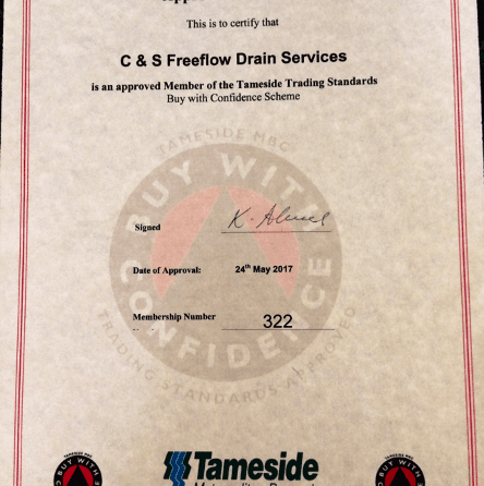 C & S Freeflow Drain Services certificate