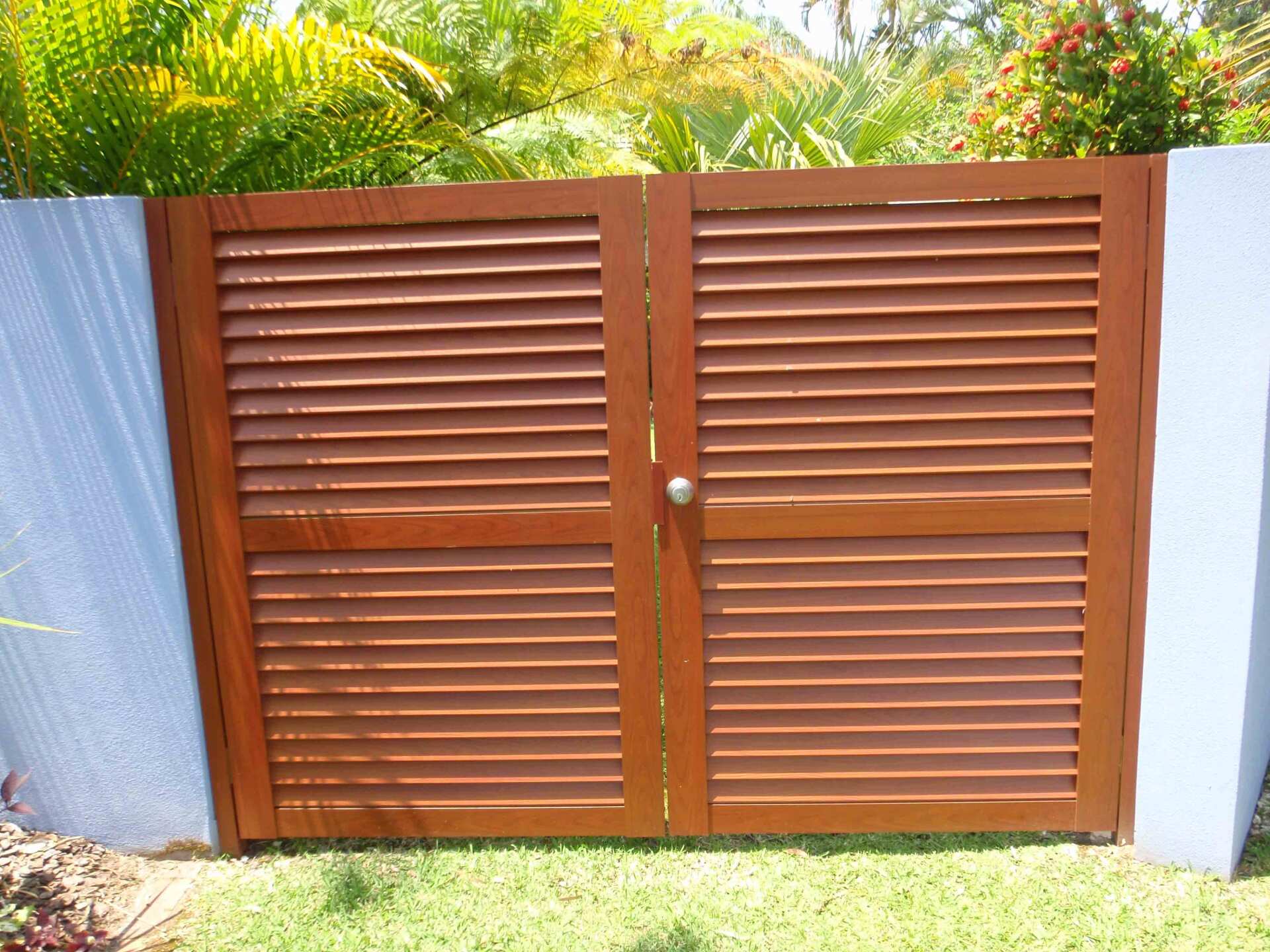 Slatted Gates Brown Gate — GJM Balustrading in Noosaville, QLD
