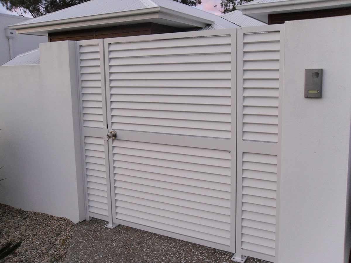 Slatted Gates White Gate — GJM Balustrading in Noosaville, QLD