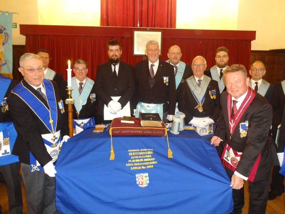 The Brethren of the East Hertfordshire Lodge receive a Platinum Award for exceeding 175% of their fundraising target for the 2019 Festival