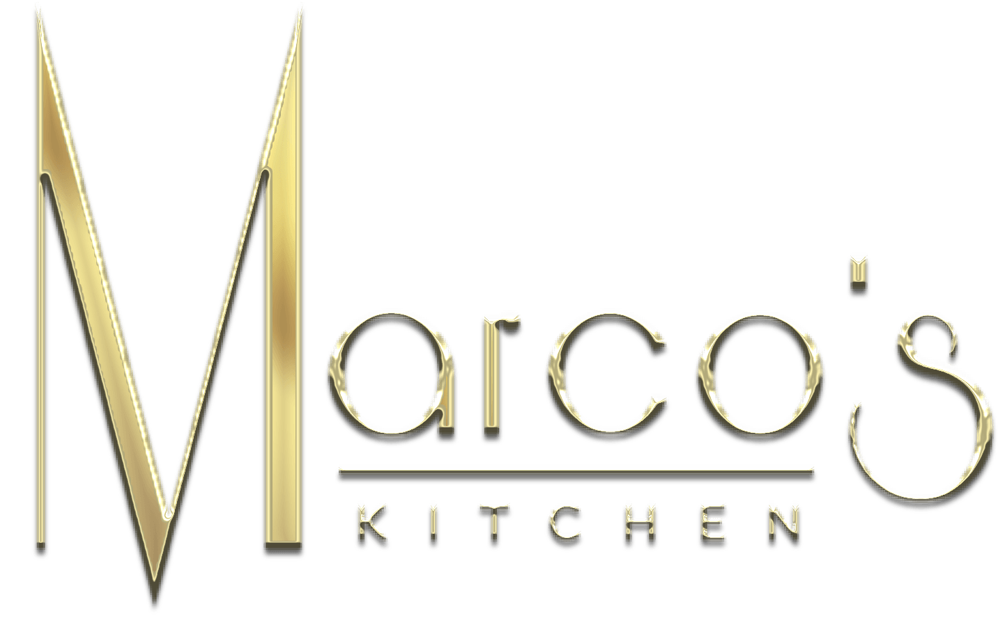 The logo for marco 's kitchen is a gold logo with a white background.
