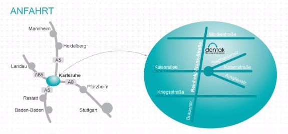 Anfahrt zu dentak in Karlsruhe