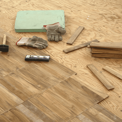 A custom hardwood inlay in progress in Fort Thomas, KY