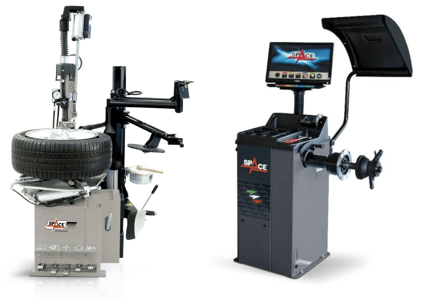 SPACE  TYRE CHANGER MACHINE WHEEL BALANCER PACKAGES