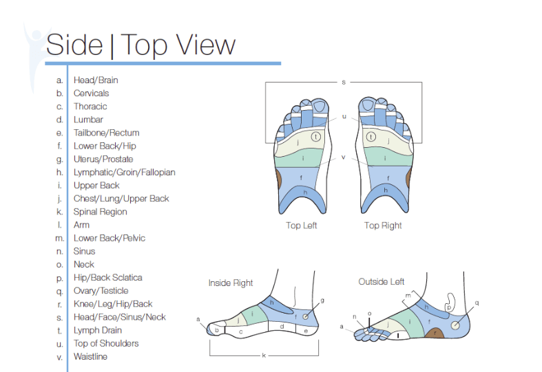 Infinite Inergy's foot chart shows a map of the body on the foot.