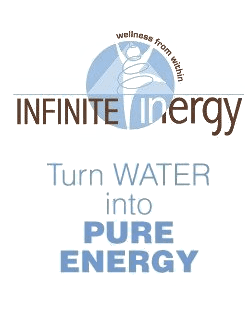 A logo for infinite inergy that says turn water into pure energy