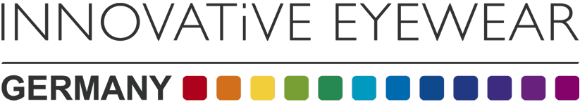 A logo for innovative eyewear germany with a rainbow of colors