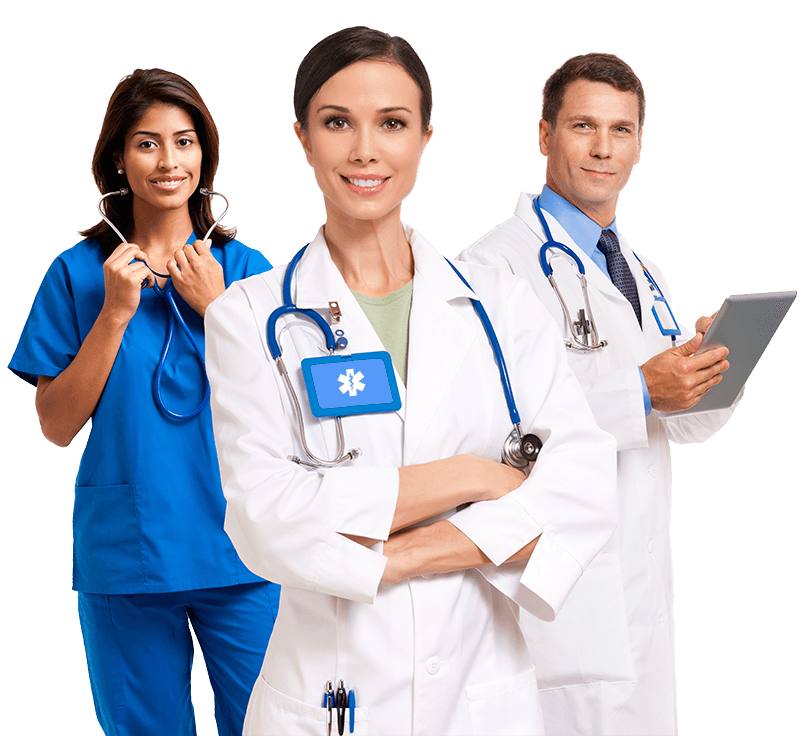 A group of doctors and nurses standing next to each other