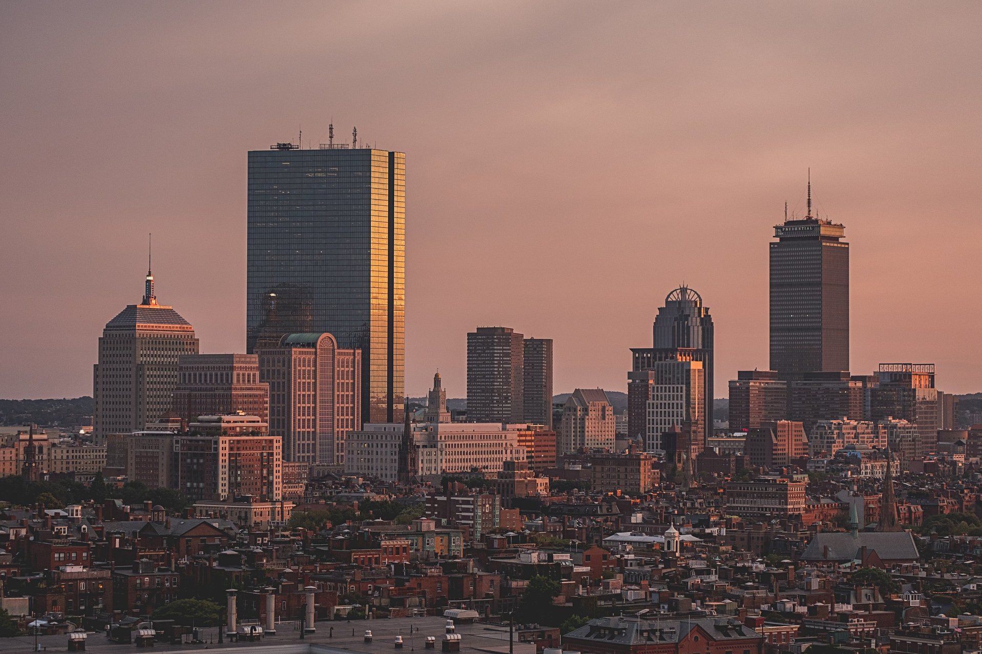 boston skyline in sunset