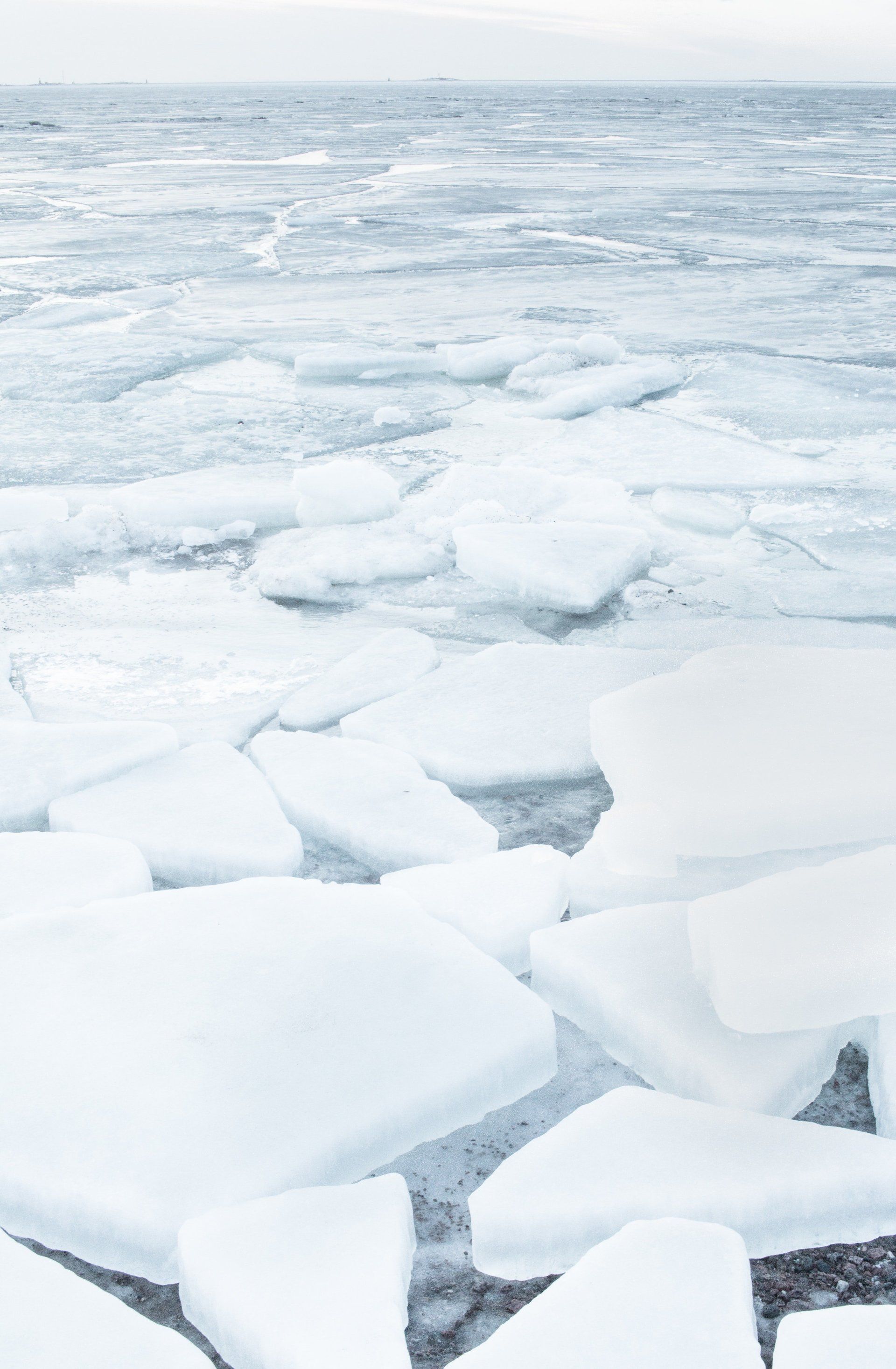 A pile of ice floating on top of a body of water.