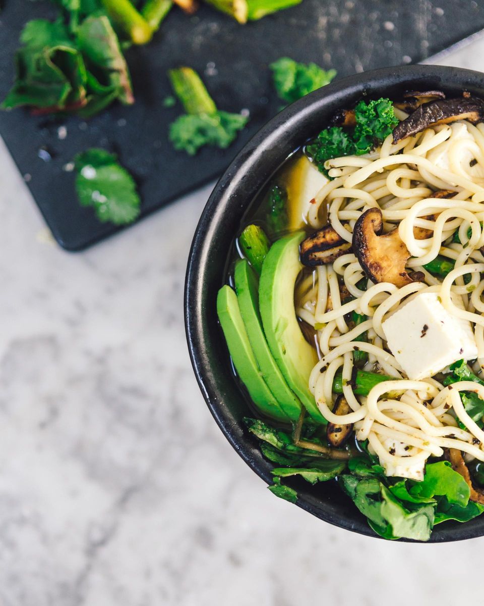 Bowl of Tofu, Vegetables and Noodles