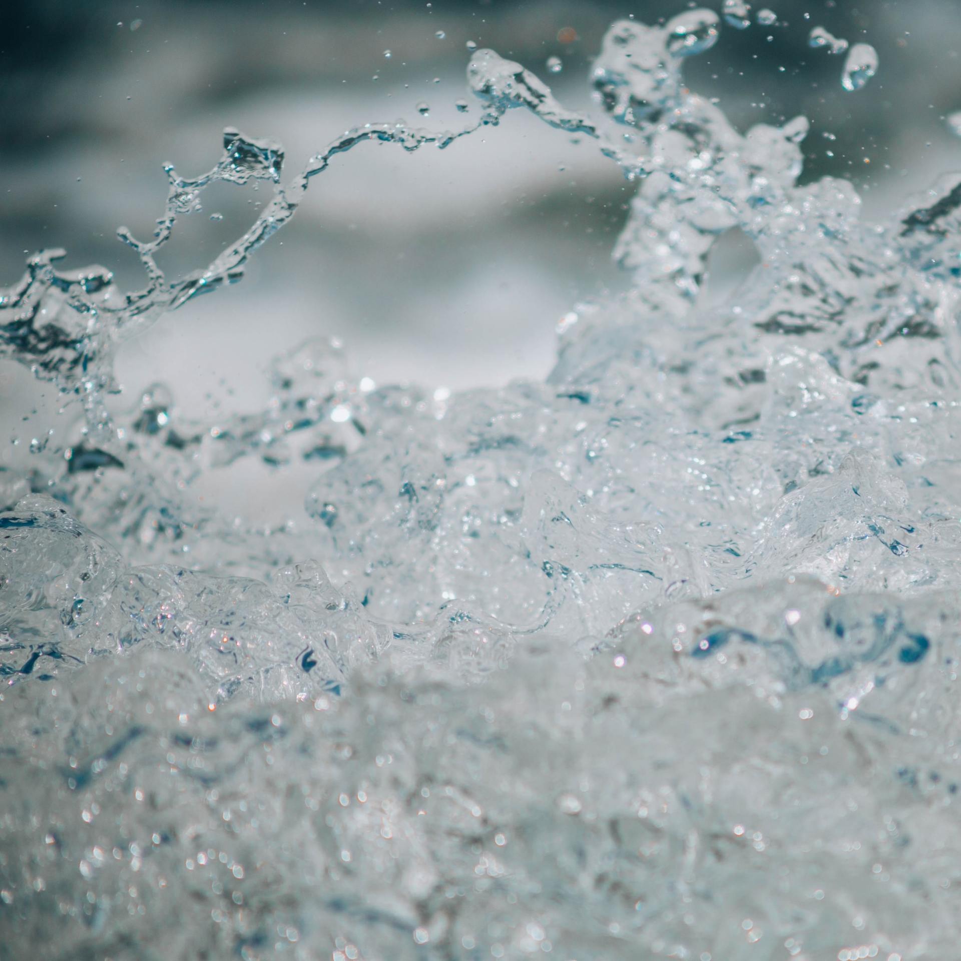 Close-up of splashing water, with a blurred white background.