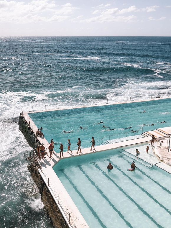 Swimming pool next to open water