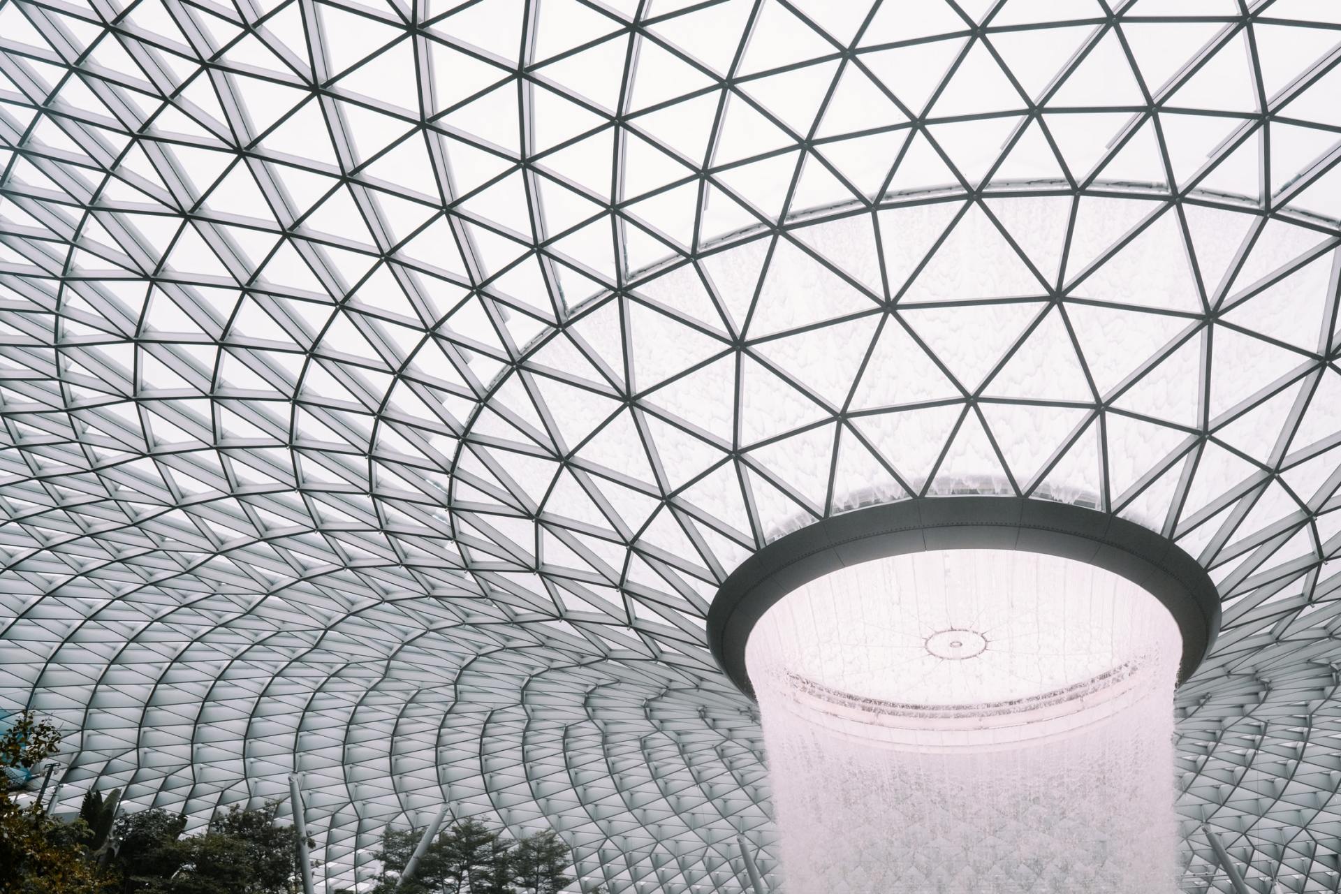 Photo of a glass ceiling constructed completely with triangles