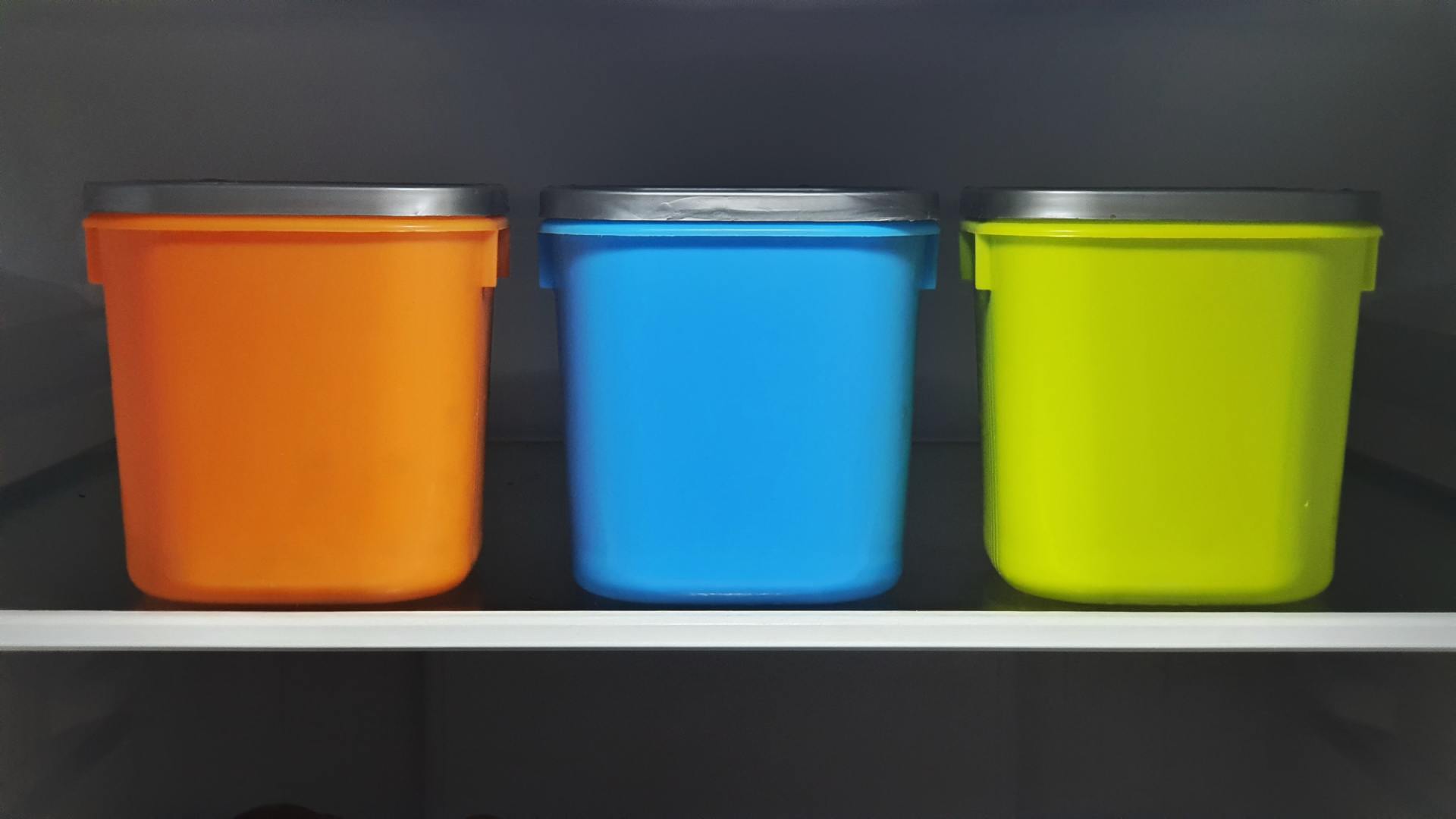Plastics totes on shelf
