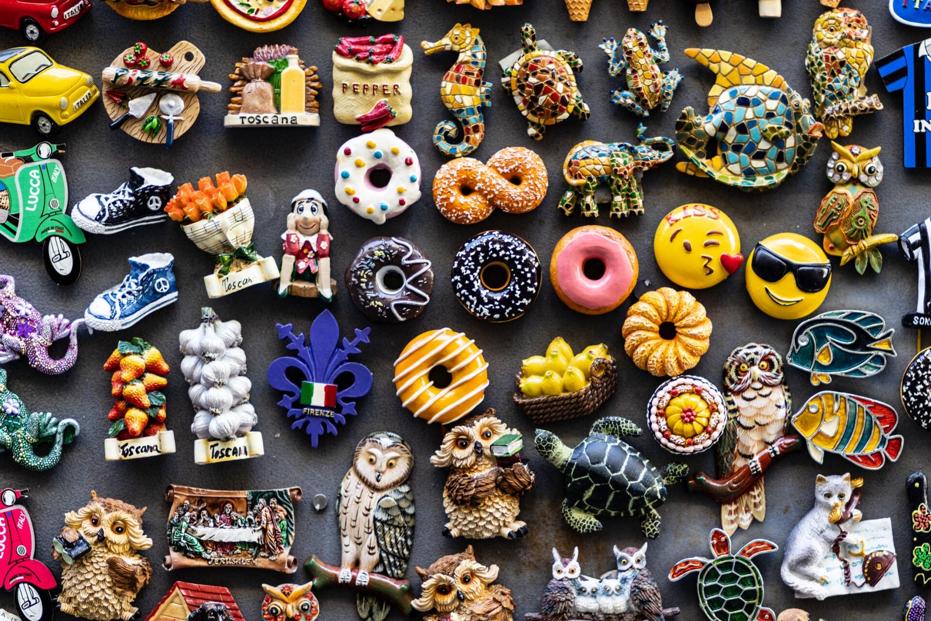 There are many different types of magnets on the table.