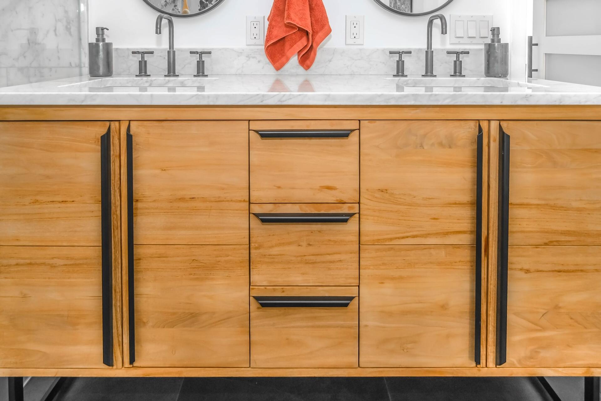 bathroom with refinished cabinets