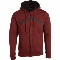 Maroon zip-up hoodie with black hood lining and front pockets, shown on a white background