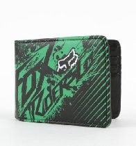 Black and green Mountain Dew wallet with diagonal stripe pattern on white background