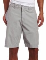 Light gray knee-length shorts on a person standing against a white background