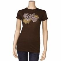 Brown graphic T-shirt with floral design on a mannequin