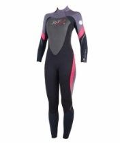 Black wetsuit with gray and pink accents on a white background