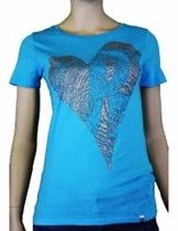 Blue T-shirt with a large dark heart graphic on the chest