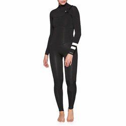 Black full-body wetsuit with white stripes on the sleeves, modeled against a white background